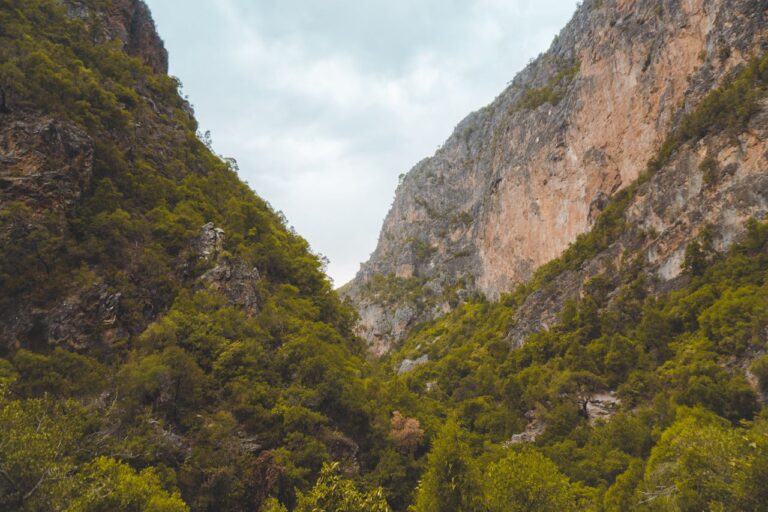 Dramatic rocky canyon walls and green valley near Akchour, Morocco — hiking country near Chefchaouen